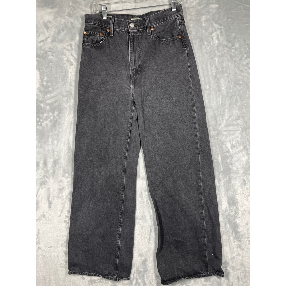 Levis Ribcage Wide Leg Jeans Washed Black High Rise Denim 29x32 A6081-0001
